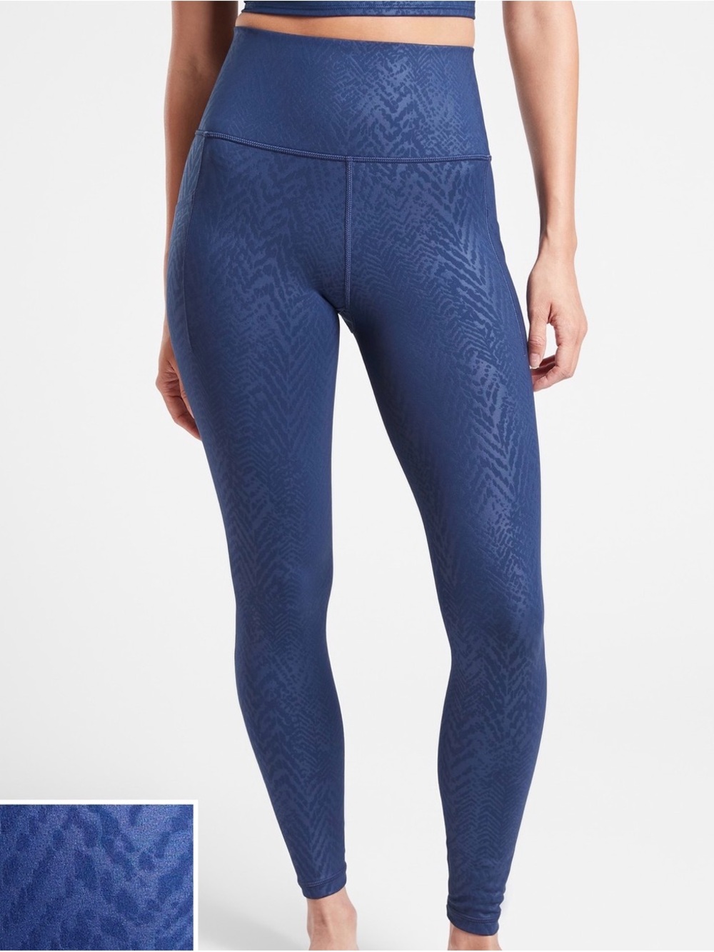 Athleta Deep Blue Embossed Stash Textured High-Rise Leggings